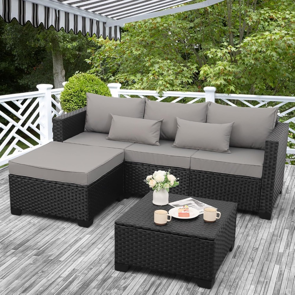 Outdoor Furniture With Storage For Cushions - Divano Sezionale da Esterno in Vimini