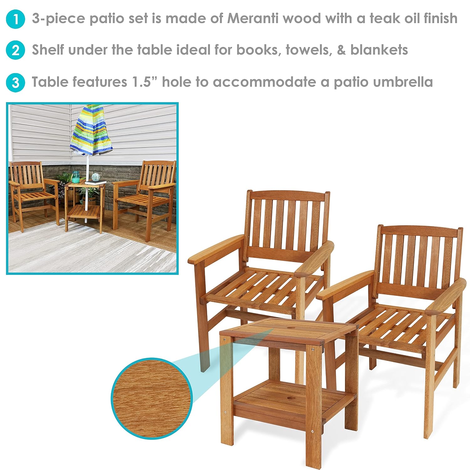 Set da Patio in Legno 3 Pezzi: - Outdoor Furniture Oil recensione e prezzo